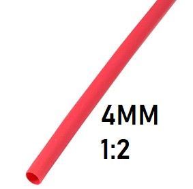 Термоусадка  4мм (1м, красная, усадка 1:2)