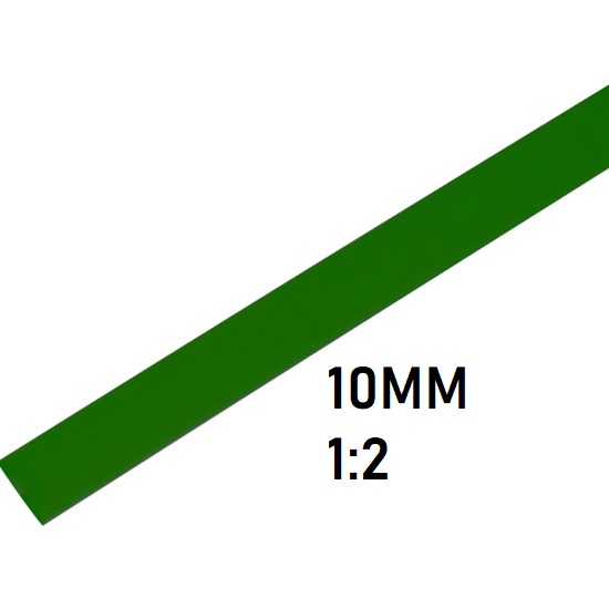 Термоусадка 10мм (1м, зеленая, усадка 1:2)